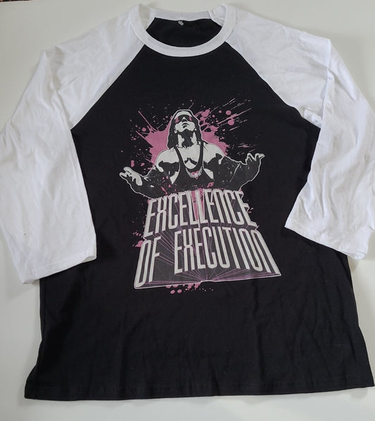 Bret Hart "Excellence in Execution" Mens Medium 3/4 Sleeve T-Shirt -Excellent