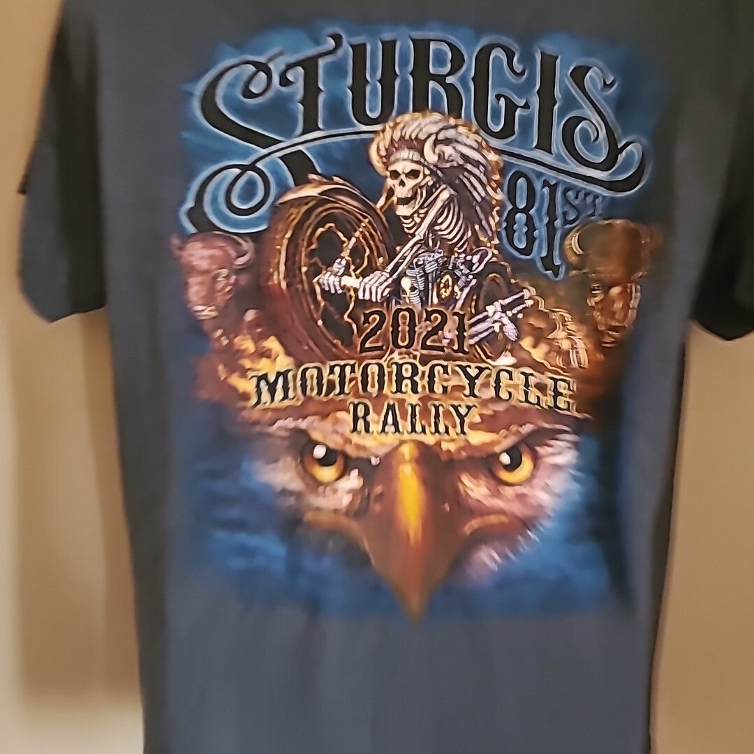 Sturgis 2021 Motorcycle Rally Mens Large Double-Sided T-Shirt -excellent