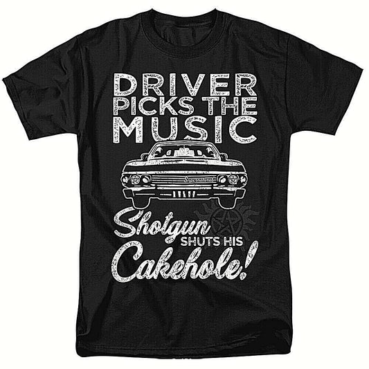 Supernatural "Driver Picks the Music"  Mens Unisex T-Shirt -Available Sm to 5x