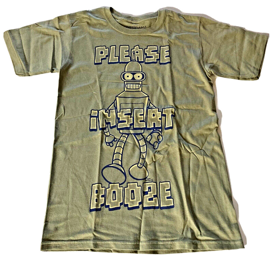 Futurama, Bender "Please Insert Booze" Mens Small Unisex T-Shirt - New old stock