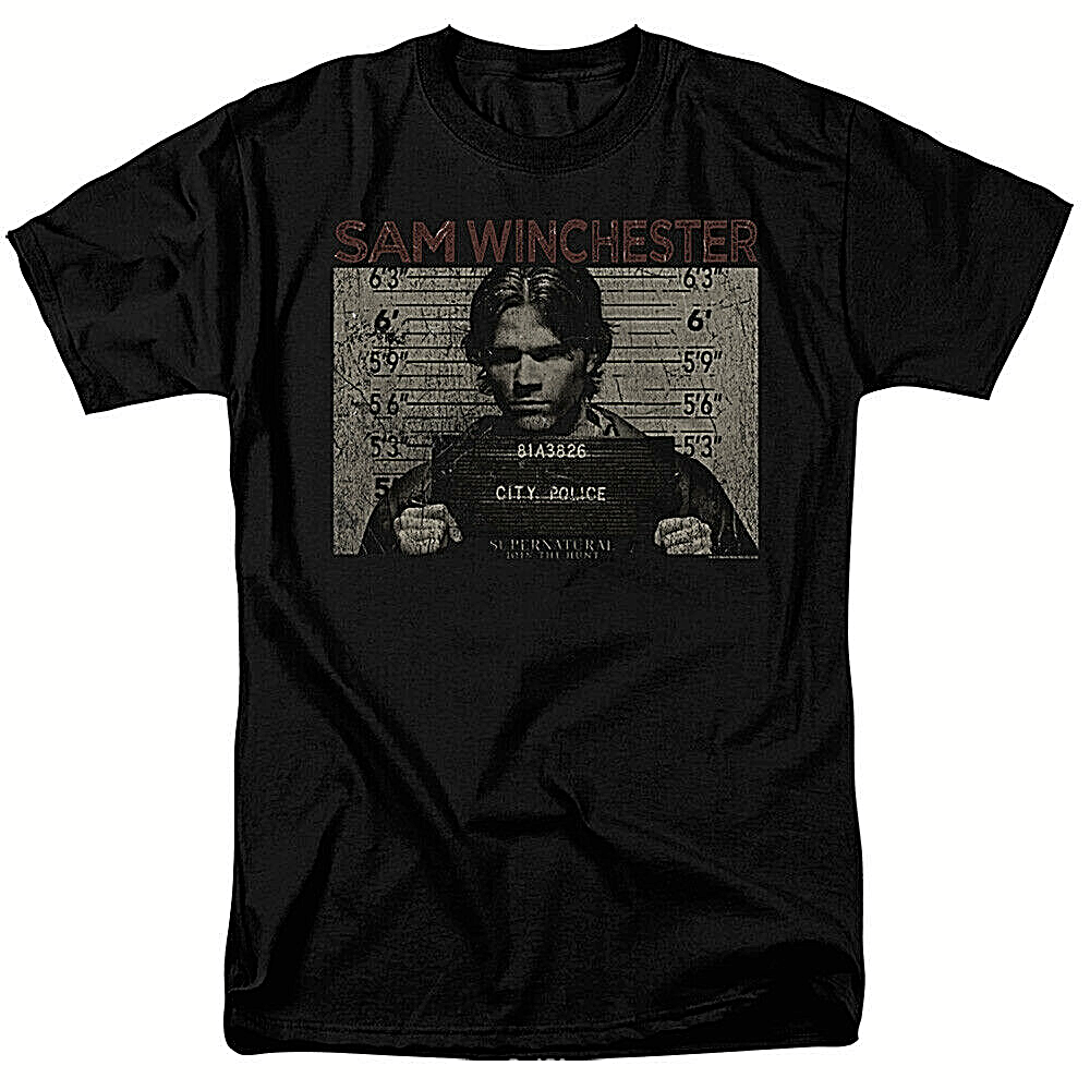 Supernatural Sam Mug Shot Mens Adult Unisex T-Shirt. Available Sm to 5x
