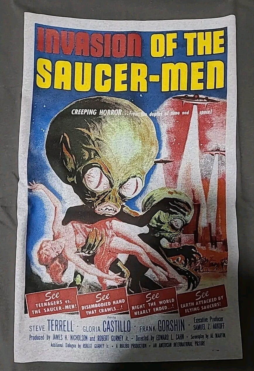Invasion of the Saucer-Men (Steve Terrel) Mens Grey T-Shirt -Available Sm to 2x