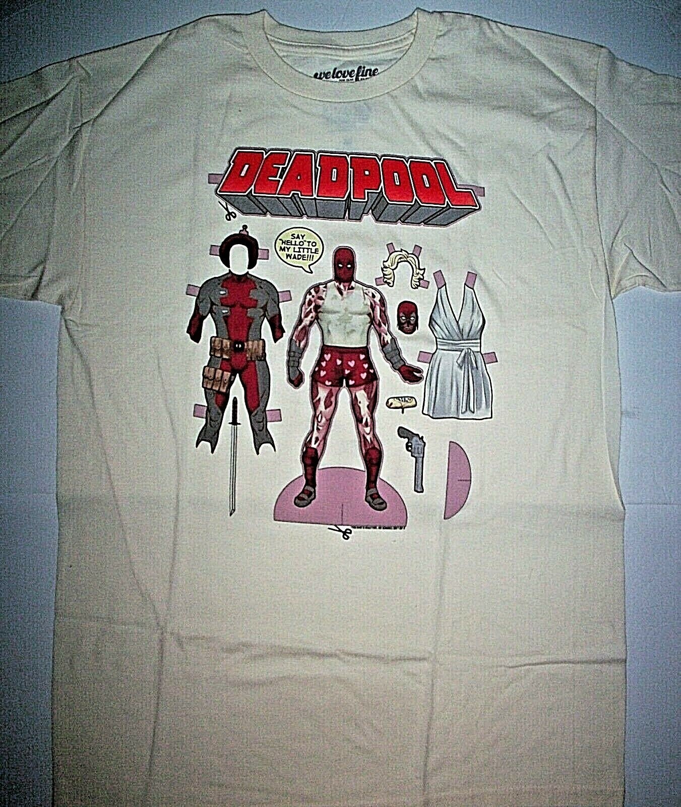 Marvel Comics Deadpool Paper Doll Mens Adult Unisex T-Shirt -Available Sm or Med