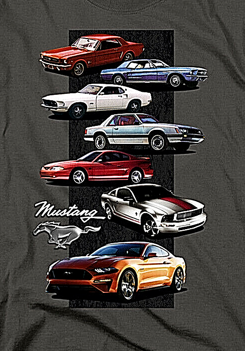 Ford Mustang "History 1965 to Present" Mens Unisex T-Shirt. Available Sm to 5x