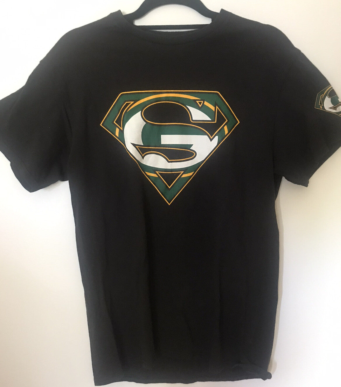 NFL Green Bay Packers "Superman" logo Double-sided Men's Small Unisex T-Shirt