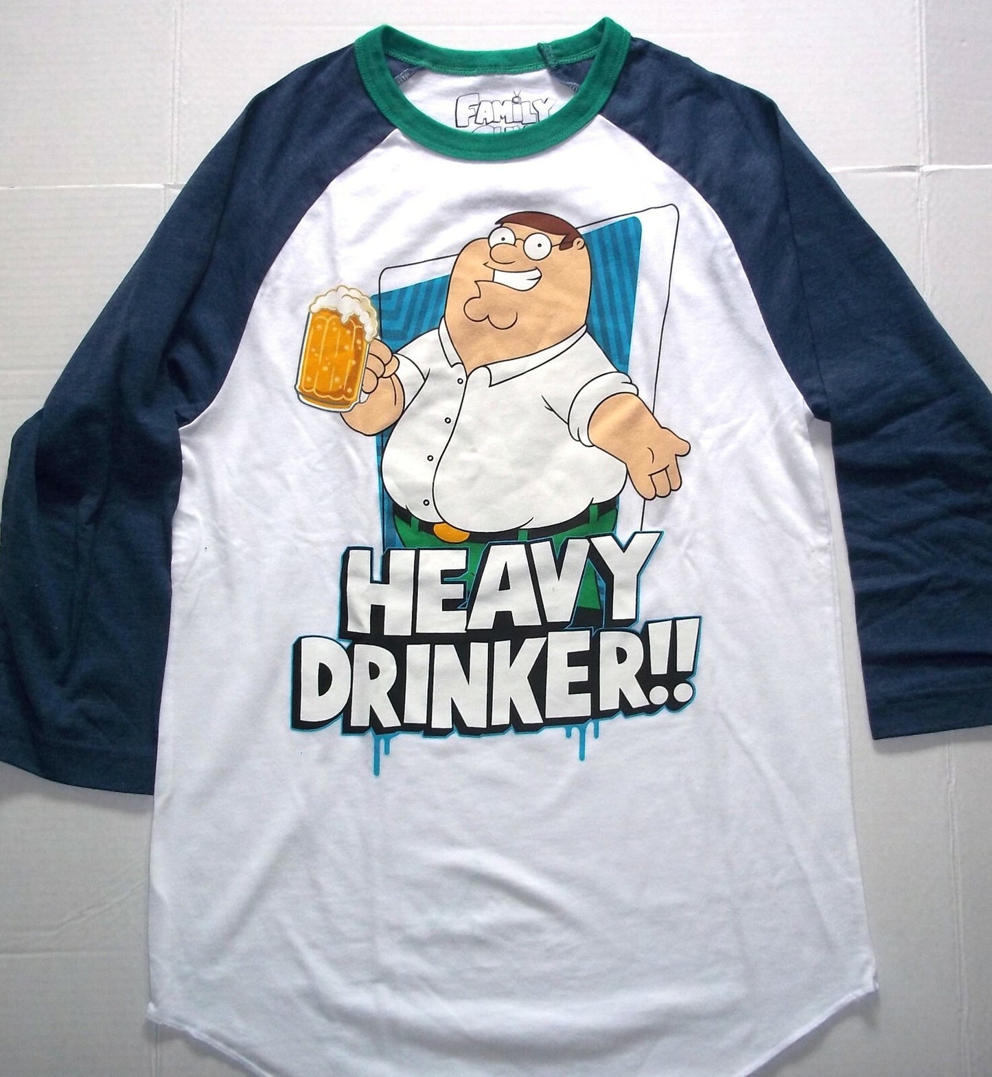 Family Guy Heavy Drinker!!  Mens Baseball  T-shirt -Available Sm to XL