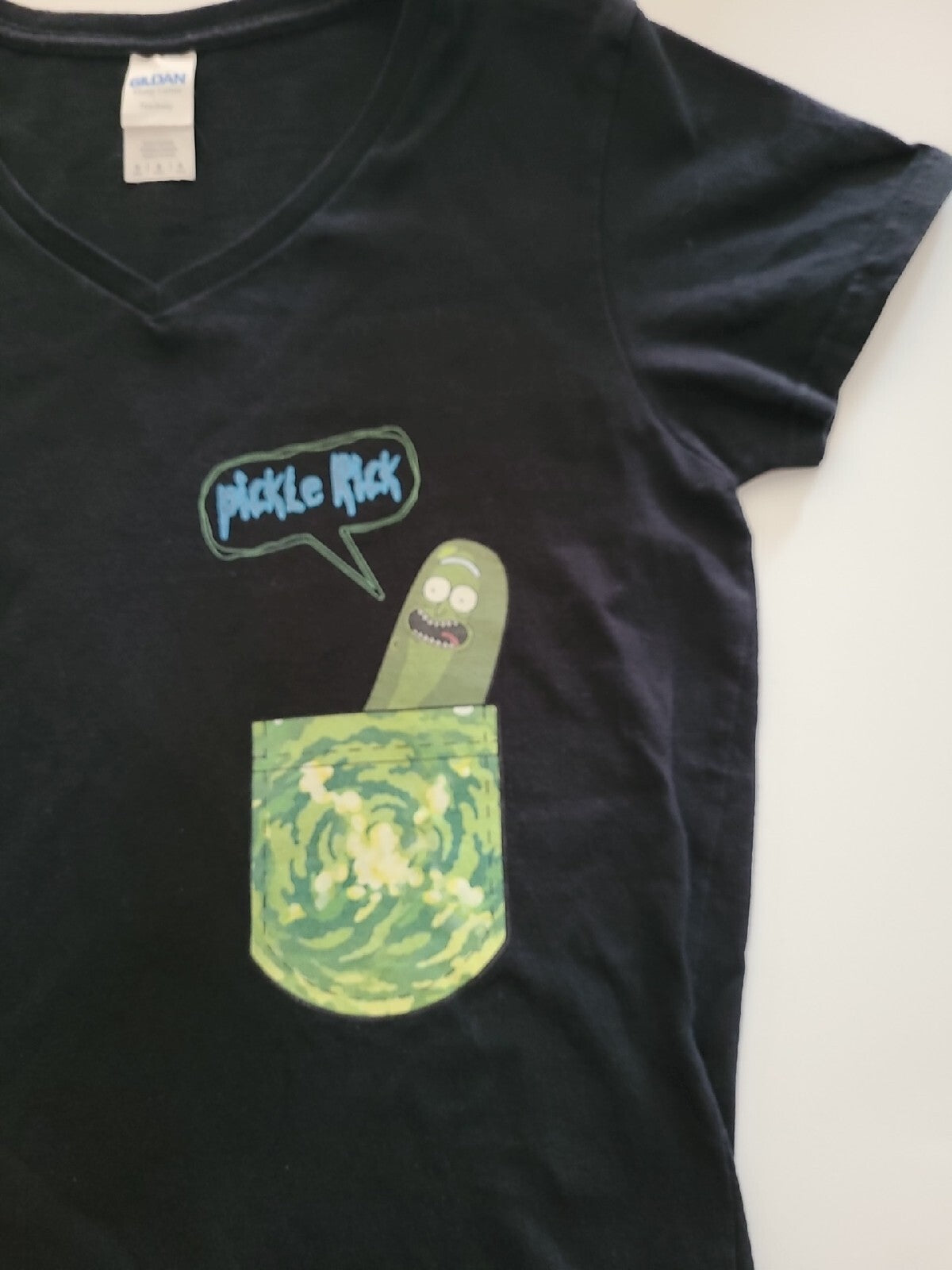 Rick and Morty, "Pickle Rick" Galaxy Pocket Women  Medium T-Shirt
