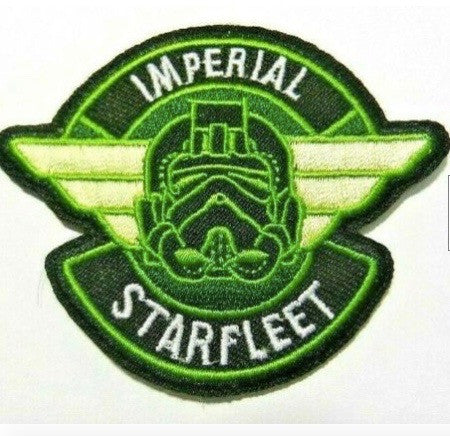 3 inches wide,  a new Star Wars Stormtrooper "Imperial Starfleet" embroidered patch. Sew on or iron on.

Please note we will always combine shipping on like items.  Any additional patch or pin will ship for 50 cent per item.  Any additional payment will be reimbursed to your Paypal account.  Thank You.