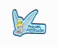 3.5 inches tall,  a new Disney Tinkerbell "Pixie With Attitude" embroidered patch. Sew on or iron on. New.

Please note we will always combine shipping on like items.  Any additional patch or pin will ship for 50 cent per item.  Any additional payment will be reimbursed to your Paypal account.  Thank You.