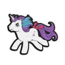 4 inches wide, a new My Little Pony "Glory" embroidered patch.  Sew on on or iron   

Please note we will always combine shipping on like items.  Any additional patch or pin will ship for 50 cent per item.  Any additional payment will be reimbursed to your Paypal account.  Thank You.