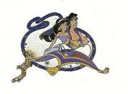 2 inches wide. Aladdin "A Magic Carpet Ride" enamel pin with clutch back featuring Aladdin, Jasmine & Abu .  2004 New.

Please note we will always combine shipping on like items.  Any additional patch or pin will ship for 50 cent per item.  Any additional payment will be reimbursed to your Paypal account.  Thank You.