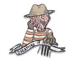 4 inches tall, Freddy Krueger Cartoon "Dreaming of..."  Nightmare on Elm Street embroidered patch.  Sew or iron on. New

Please note we will always combine shipping on like items.  Any additional patch or pin will ship for 50 cent per item.  Any additional payment will be reimbursed to your Paypal account.  Thank You.