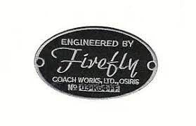 3.75 inches wide, Firefly Serenity "Engineered by Firefly Coach Works Ltd."  embroidered patch. Sew or iron on. New.

Please note we will always combine shipping on like items.  Any additional patch or pin will ship for 50 cent per item.  Any additional payment will be reimbursed to your Paypal account.  Thank You.