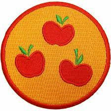 3 inches wide,  a new My Little Pony "Applejack" Cutie Marks embroidered patch.  Sew on on or iron   

Please note we will always combine shipping on like items.  Any additional patch or pin will ship for 50 cent per item.  Any additional payment will be reimbursed to your Paypal account.  Thank You.