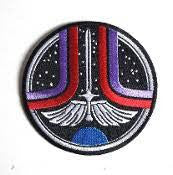 3.5 inches wide, a new The Last Starfighter Movie "Starfighters Logo" Embroidered Patch.

Please note we will always combine shipping on like items.  Any additional patch or pin will ship for 50 cent per item.  Any additional payment will be reimbursed to your Paypal account.  Thank You.