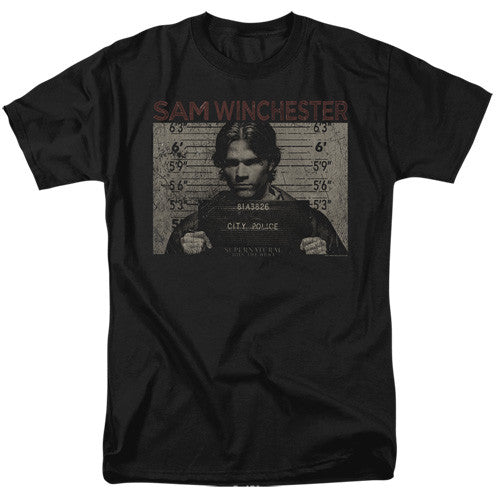 Supernatural Sam Mug Shot Adult  Unisex Tshirt Size S-2X
100% Cotton High Quality Pre Shrunk Machine Washable T Shirt