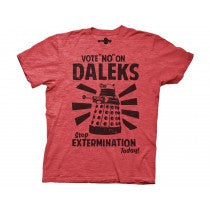 Dr Who vote no on Daleks
100% Cotton High Quality Pre Shrunk Machine Washable T Shirt