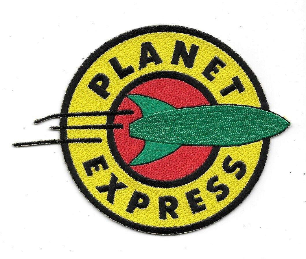4 inches wide, new Futurama Planet Express Logo  embroidered patch, Sew on or iron.  

Please note we will always combine shipping on like items.  Any additional patch or pin will ship for 50 cent per item.  Any additional payment will be reimbursed to your Paypal account.  Thank You.