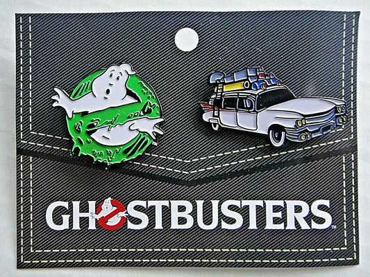 Pins are 1. 1/8 (Slimer) and 1. 5/8 (Car) inches wide,  
Two Ghostbusters pin lot for the high bid.  Includes the Slimer Ghost Pin and the "Ecto-1 Car" Paranormal Vehicle Enamel Lapel Pin with clutch back. 

Customer will receive on each for your high bid.   New.   

Please note we will always combine shipping on like items.  Any additional patch or pin will ship for 50 cent per item.  Any additional payment will be reimbursed to your Paypal account.  Thank You.