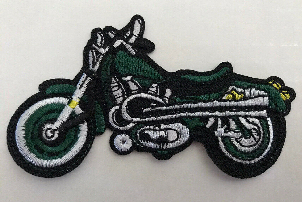 4 inches tall, a new Harley Davidson Green Motorcycle Embroidered Jacket Patch -new.    Sew on or Iron. 
 
Please note we will always combine shipping on like items.  Any additional patch or pin will ship for 50 cent per item.  Any additional payment will be reimbursed to your Paypal account.  Thank You.