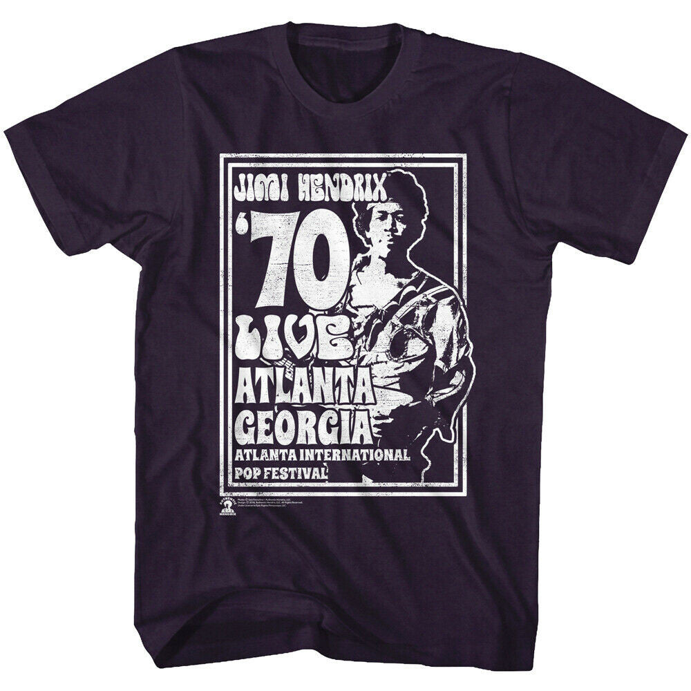 Jimi Hendrix "70 Atlanta Live Concert" Mens Unisex T-Shirt. Available Sm to 2x
100% cotton high quality pre shrunk machine washable t-shirt