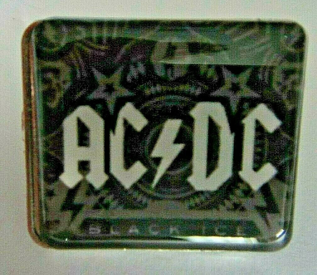 1 inches wide,  a new AC DC Black Ice Enamel Lapel Pin with clutch back. New.

Please note we will always combine shipping on like items.  Any additional patch or pin will ship for 50 cent per item.  Any additional payment will be reimbursed to your Paypal account.  Thank You.
