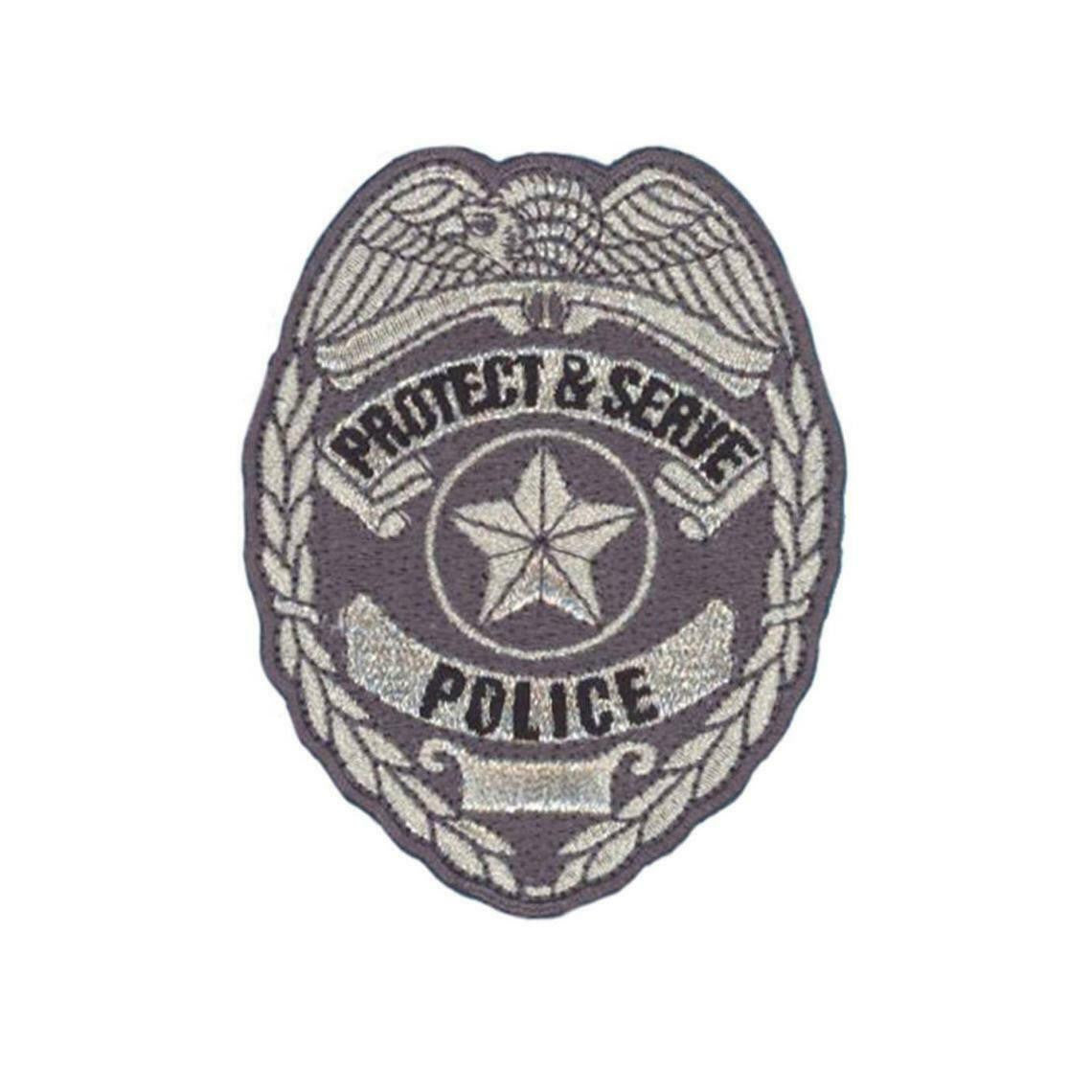 3 inches tall,  a new Police Badge, "Protect & Serve" embroidered patch.  Sew on. New. 

Please note we will always combine shipping on like items.  Any additional patch or pin will ship for 50 cent per item.  Any additional payment will be reimbursed to your Paypal account.  Thank You.