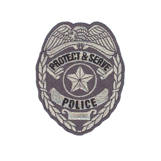 3 inches tall,  a new Police Badge, "Protect & Serve" embroidered patch.  Sew on. New. 

Please note we will always combine shipping on like items.  Any additional patch or pin will ship for 50 cent per item.  Any additional payment will be reimbursed to your Paypal account.  Thank You.