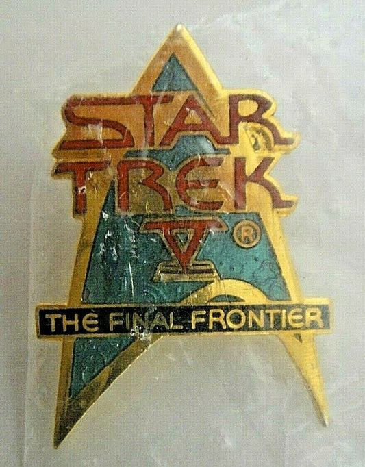 2 inches tall, Star Trek V, The Final Frontier enamel pin with clutch back. New.

Please note we will always combine shipping on like items.  Any additional patch or pin will ship for 50 cent per item.  Any additional payment will be reimbursed to your Paypal account.  Thank You.
