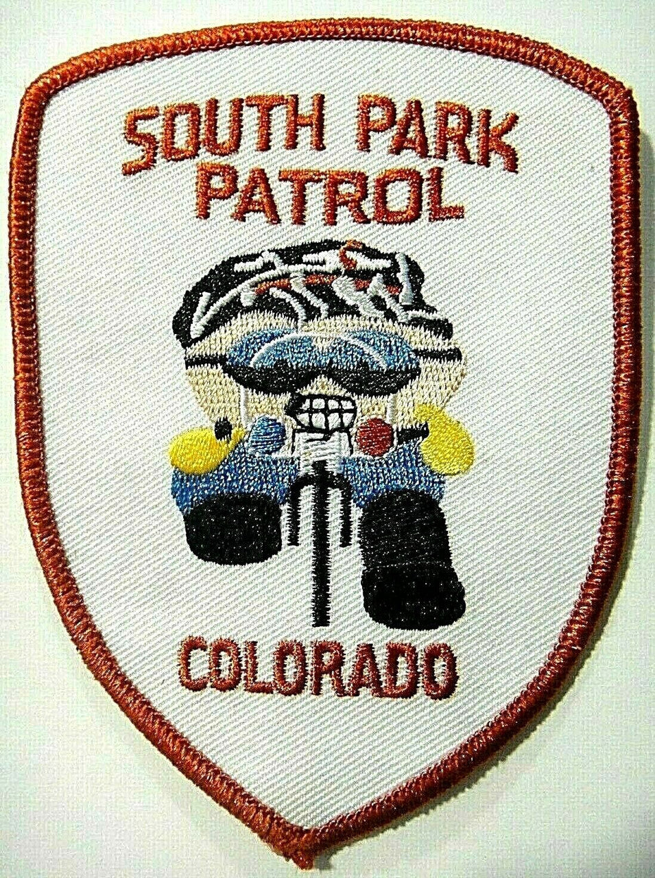 4.5 inches in tall, a new South Park Patrol Colorado "Officer Cartman" embroidered patch. Sew on or iron on. New.

Please note we will always combine shipping on like items.  Any additional patch or pin will ship for 50 cent per item.  Any additional payment will be reimbursed to your Paypal account.  Thank You.