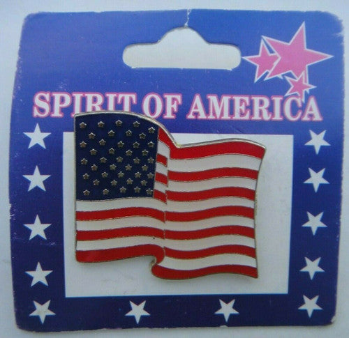 Vintage Large USA Waving Flag Enamel Pin - New