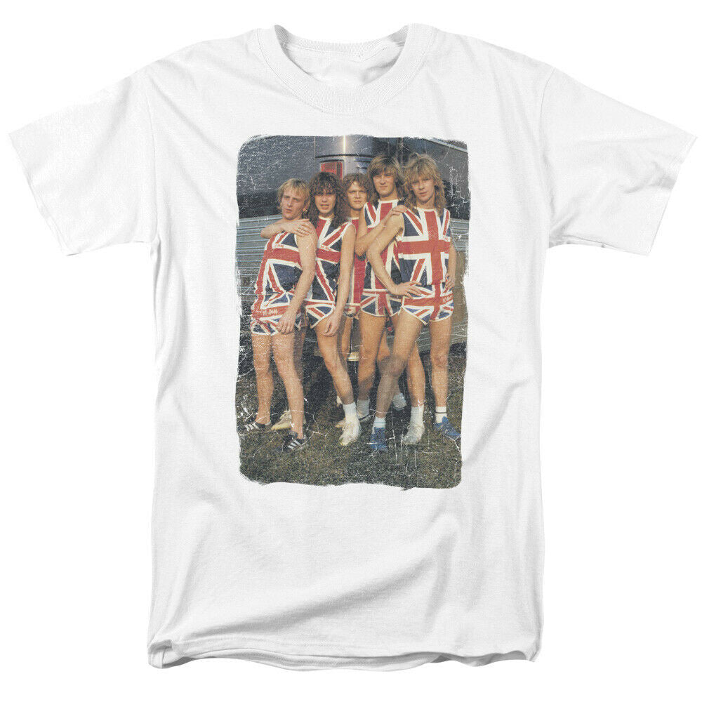 Def Leopard "Union Jack" Band Pose Mens T-Shirt. Available in Sm to 3x -new
100% cotton high quality pre shrunk machine washable t-shirt
