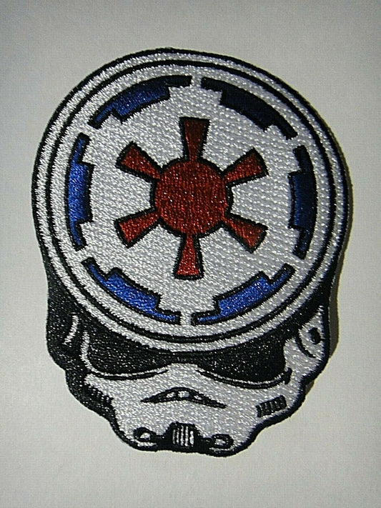 3.5 inches tall, a new Star Wars "Grateful Dead Trooper" embroidered patch. Sew on or iron on. New.

Please note we will always combine shipping on like items.  Any additional patch or pin will ship for 50 cent per item.  Any additional payment will be reimbursed to your Paypal account.  Thank You.