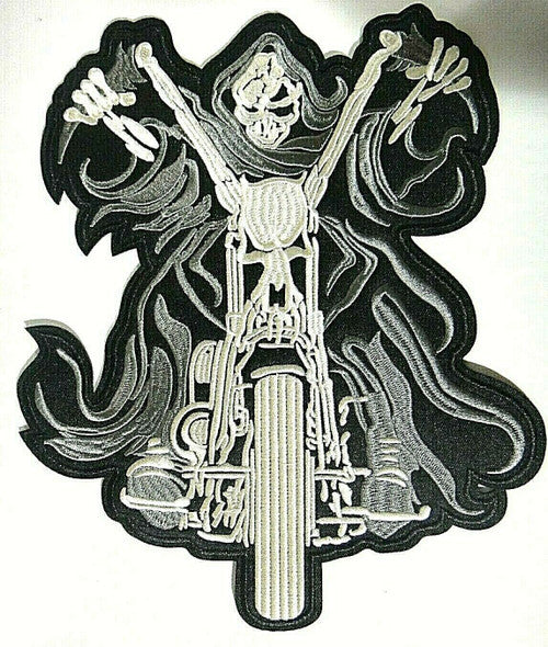 Grim Reaper Riding Motorcycle Embroidered Jacket Patch -new