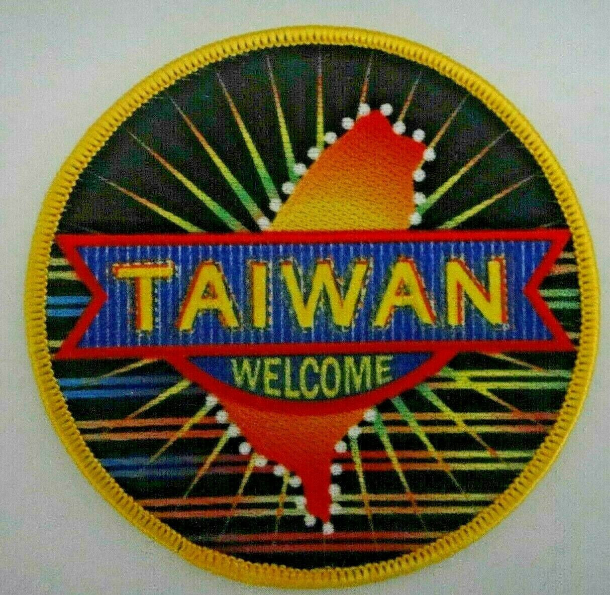 4 inches tall,  a new Taiwan "Welcomes" embroidered patch.  Sew or iron on. New. 

Please note we will always combine shipping on like items.  Any additional patch or pin will ship for 50 cent per item.  Any additional payment will be reimbursed to your Paypal account.  Thank You.