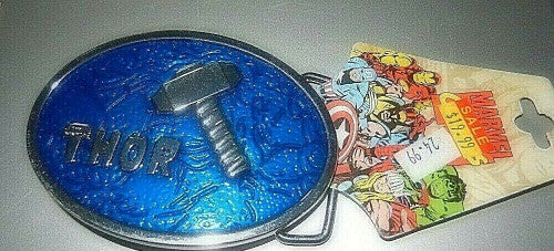Mighty Thor Hammer and Logo Enamel Metal Belt Buckle (Jewel-M) -NEW