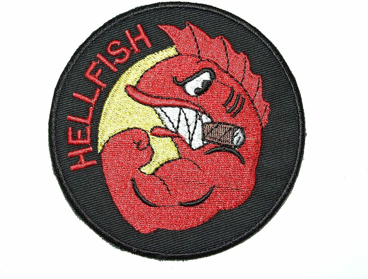 3 1/2 inches tall, a new Simpsons "The Curse Of The Flying Hellfish" WWII"  embroidered patch. Sew or iron on. New.

Please note we will always combine shipping on like items.  Any additional patch or pin will ship for 50 cent per item.  Any additional payment will be reimbursed to your Paypal account.  Thank You.