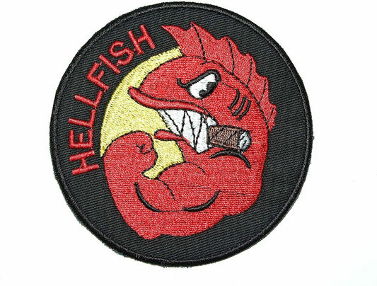 3 1/2 inches tall, a new Simpsons "The Curse Of The Flying Hellfish" WWII"  embroidered patch. Sew or iron on. New.

Please note we will always combine shipping on like items.  Any additional patch or pin will ship for 50 cent per item.  Any additional payment will be reimbursed to your Paypal account.  Thank You.