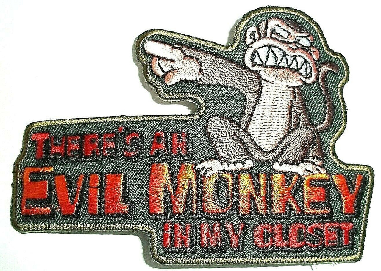 4 inches wide,  a new Family Guy "There's An Evil Monkey in my Closet" embroidered patch. Sew on or iron on. New.

Please note we will always combine shipping on like items.  Any additional patch or pin will ship for 50 cent per item.  Any additional payment will be reimbursed to your Paypal account.  Thank You.