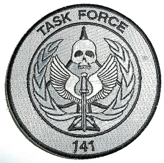 3.5 inches in diameter,  a new Call of Duty "Task Force 141" Chrome Colored Embroidered Patch.  Sew on or iron. 

Please note we will always combine shipping on like items.  Any additional patch or pin will ship for 50 cent per item.  Any additional payment will be reimbursed to your Paypal account.  Thank You.