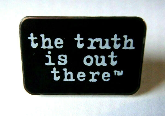 1 inches wide, A new The X-File "The truth is out there." Enamel Pin  with a single post and a clutch back.

Please note we will always combine shipping on like items.  Any additional patch or pin will ship for 50 cent per item.  Any additional payment will be reimbursed to your Paypal account.  Thank You.
