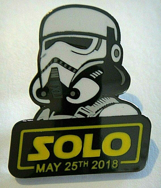 1.5 inches tall,  Solo, A Star Wars Story "May 25th, 2018. Stormtrooper Enamel Metal pin with clutch back. New.

Please note we will always combine shipping on like items.  Any additional patch or pin will ship for 50 cent per item.  Any additional payment will be reimbursed to your Paypal account.  Thank You.