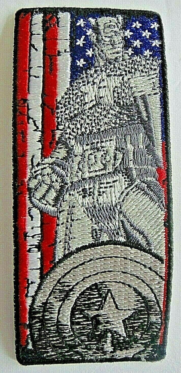 4  inches tall,  a new Captain America "US Flag Background" embroidered patch.  Sew or iron on. New. 

Please note we will always combine shipping on like items.  Any additional patch or pin will ship for 50 cent per item.  Any additional payment will be reimbursed to your Paypal account.  Thank You.