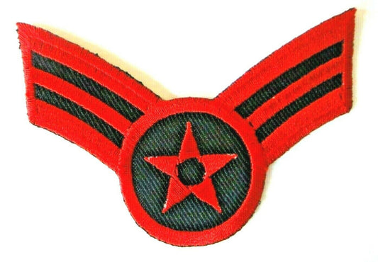3 1/4 inches wide, a new U.S. Air Force "Sargent Stripes" embroidered patch. Sew on or iron on. New. 

Please note we will always combine shipping on like items.  Any additional patch or pin will ship for 50 cent per item.  Any additional payment will be reimbursed to your Paypal account.  Thank You.