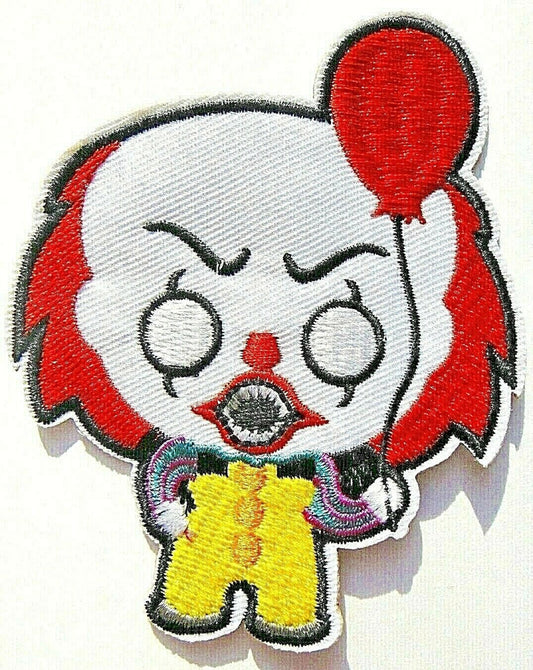 4 inches tall,  a new Pennywise Cartoon with Balloon "IT" embroidered patch. Sew on or iron on.

Please note we will always combine shipping on like items.  Any additional patch or pin will ship for 50 cent per item.  Any additional payment will be reimbursed to your Paypal account.  Thank You.