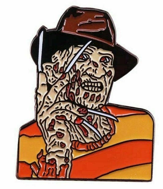 Measures 1. 3/8 inches tall, a new Nightmare on Elm Street "Freddy Krueger" enamel pin with a post and butterfly back.

Please note we will always combine shipping on like items.  Any additional patch or pin will ship for 50 cent per item.  Any additional payment will be reimbursed to your Paypal account.  Thank You.