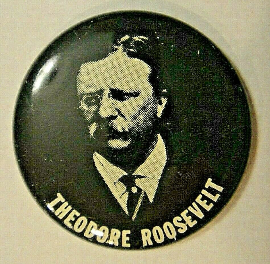 Theodore Roosevelt Campaign Button (Reproduction Pin 1990s)

Please note we will always combine shipping on like items.  Any additional patch or pin will ship for 50 cent per item.  Any additional payment will be reimbursed to your Paypal account.  Thank You.