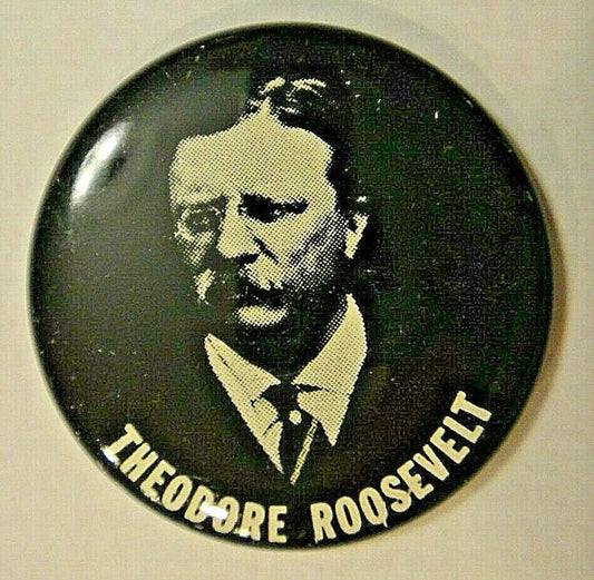 Theodore Roosevelt Campaign Button (Reproduction Pin 1990s)

Please note we will always combine shipping on like items.  Any additional patch or pin will ship for 50 cent per item.  Any additional payment will be reimbursed to your Paypal account.  Thank You.