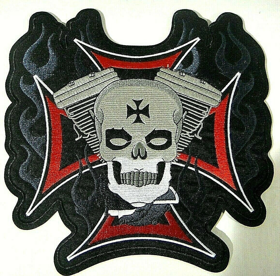 Iron Cross with Skull Face Motorcycle Embroidered Jacket Patch -new
Over 8. 1/2 inches wide.  Sew on or Iron. 


Please note we will always combine shipping on like items.  Any additional patch or pin will ship for 50 cent per item.  Any additional payment will be reimbursed to your Paypal account.  Thank You.