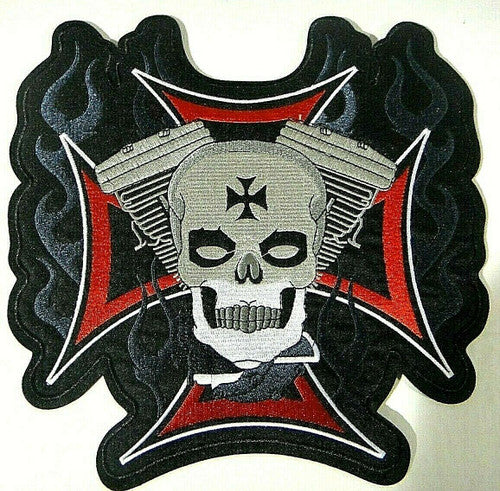 Iron Cross with Skull Face Motorcycle Embroidered Jacket Patch -new